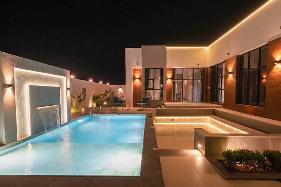 A37 landscape project by Vida Landscapes, Ajman — at night view 1